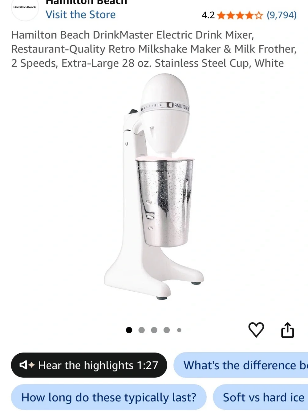Hamilton Beach White Drink Master Classic Mixer